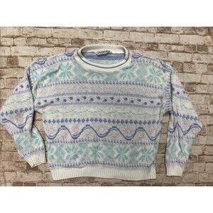 Vtg 80s Precious Knits White Pastel Fairy Kai Purple Sweater Sz M USA Grannycore